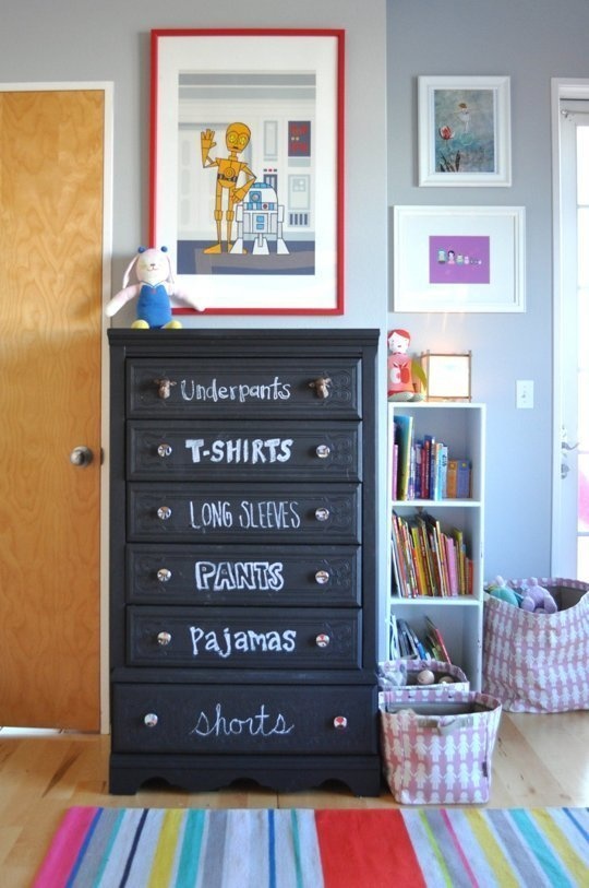 How about painting your entire dresser with chalkboard paint so you can label each drawer with chalk what's inside of it.