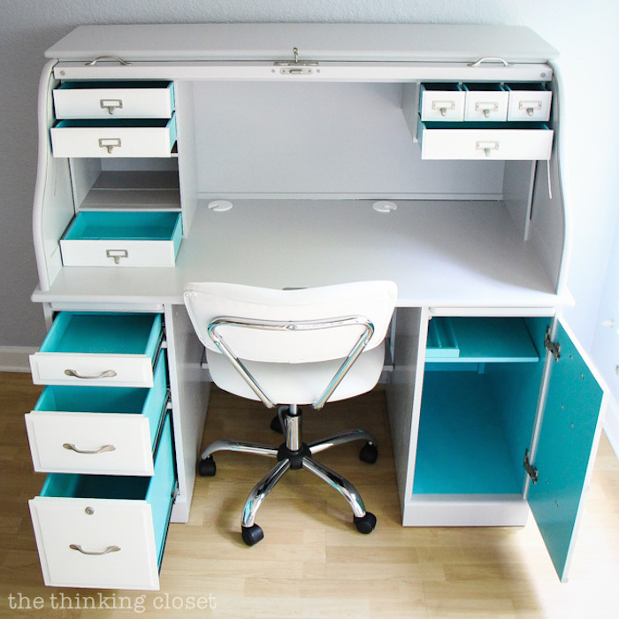 Give your desk a makeover and paint the inside of its drawers and cabinets! 