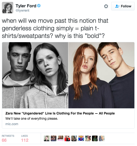 Shortly after the collection was announced, people took to Twitter to express their frustration with the "Ungendered" clothing.