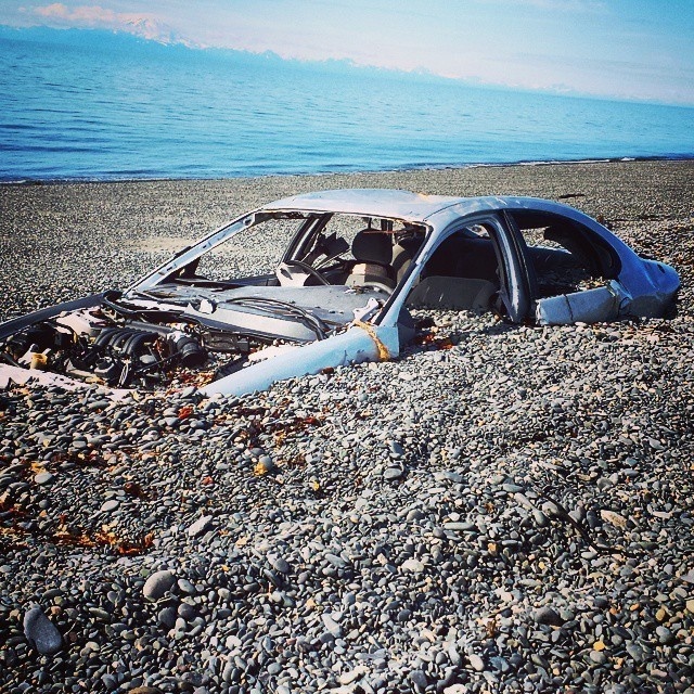 A car stuck in Alaska. 