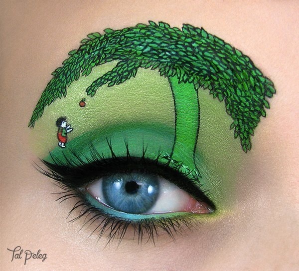 She uses a mixture of eyeshadows, eyeliner, and watercolor to create them.
