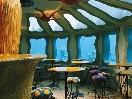 Red Sea Star Underwater Restaurant, Bar and Observatory in Eilat, India offers the ultimate underwater dining experiment. It's imaginatively designed, but you might find it strange to feast on seafood as fish swim around you.