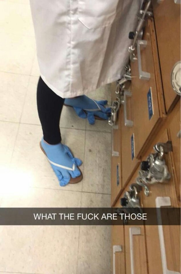 This epic solution to forgetting your appropriate lab shoes.