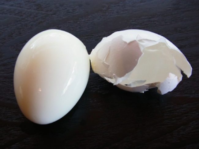When you knock the egg on a hard surface, the peel will come right off -- no struggle!