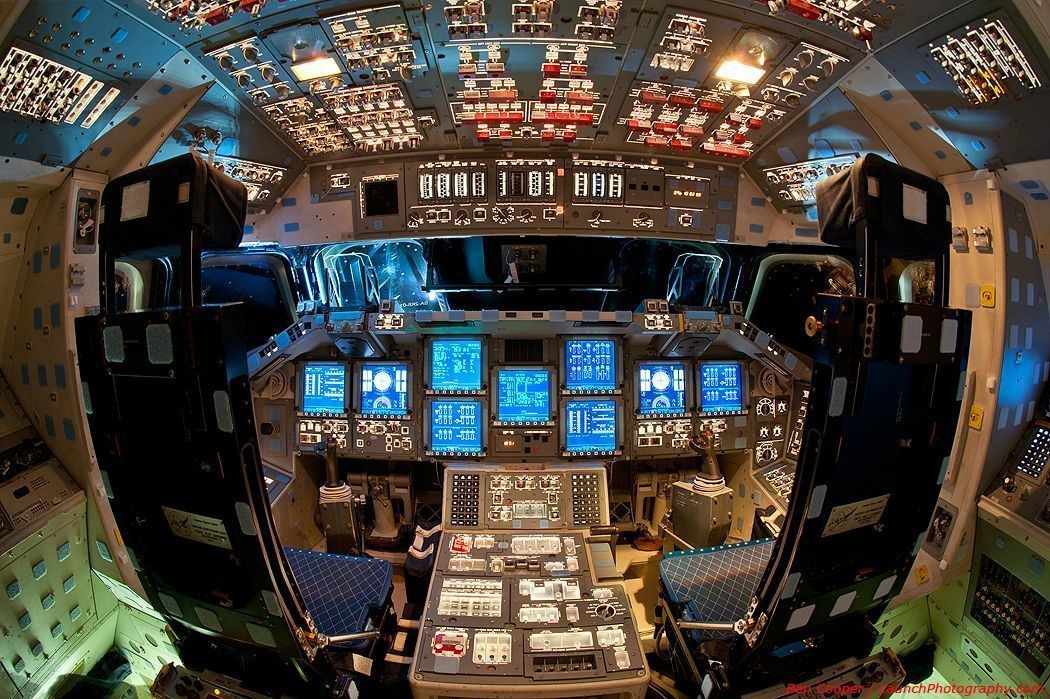 A view of space shuttle Endeavor's flight deck.