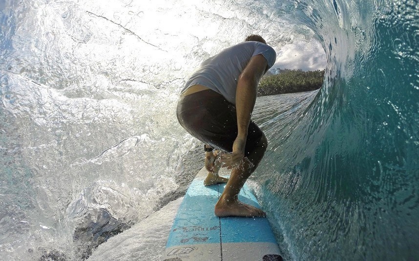 Here's view of a surfer catching a wave -- we always wondered what it looked like in there.