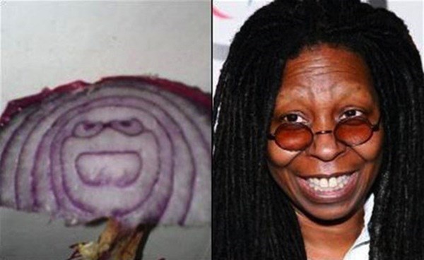 Whoopi Goldberg and an onion.