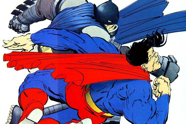 Batman punches Superman in Frank Miller's "The Dark Knight Returns"