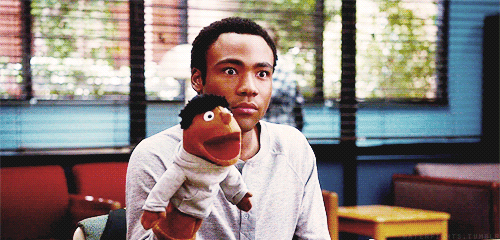 shocked donald glover puppet jaw drop community