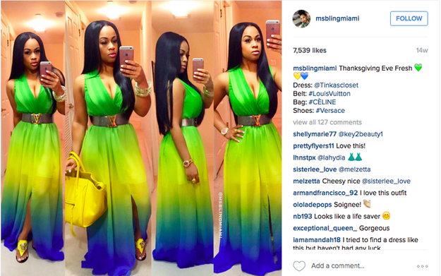 Here's @MsBlingMiami's actual Instagram post. She told BuzzFeed News the dress costs $92 from a boutique in Florida.