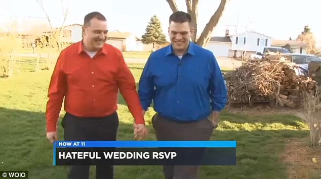 Engaged: Chad (left) and Keith (right) are getting married in May, but one of their 'guests' doesn't like the idea. That person, who did not identify themself, has threatened to 'ruin' their day with an anti-gay-marriage protest