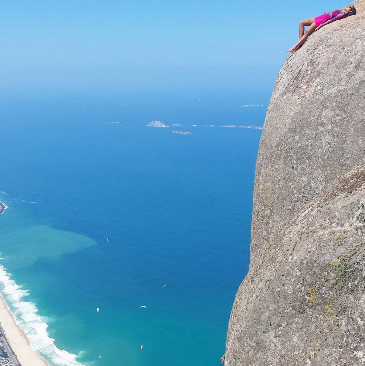 To take a nap on top of Pedra da Gavea, looking over Rio de Janeiro, tourists had to climb and hike for three hours to get there. 