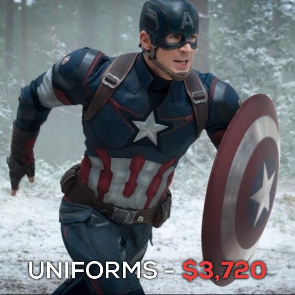 The three suits Captain America has worn are made up of gloves, helmet, uniform, boots, and a belt that cost a total of about $3,720.