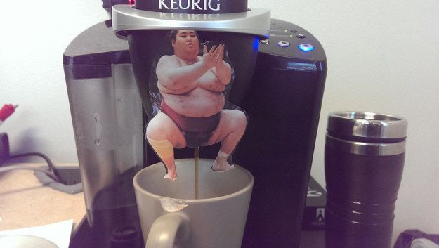 The person who put this delightful piece of art on the coffee machine: