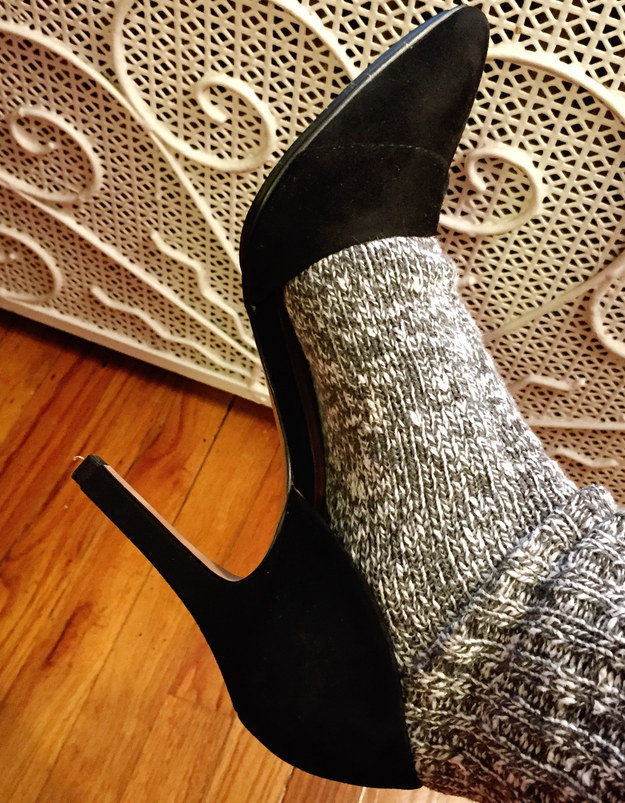Break in a new pair of heels by wearing a pair of thick winter socks with them around the house.
