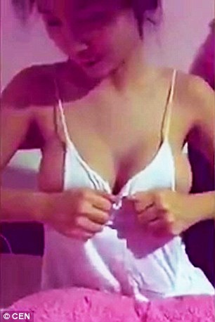 Wichooda Cheychom, a model from Thailand, demonstrated the trick on her own false breasts