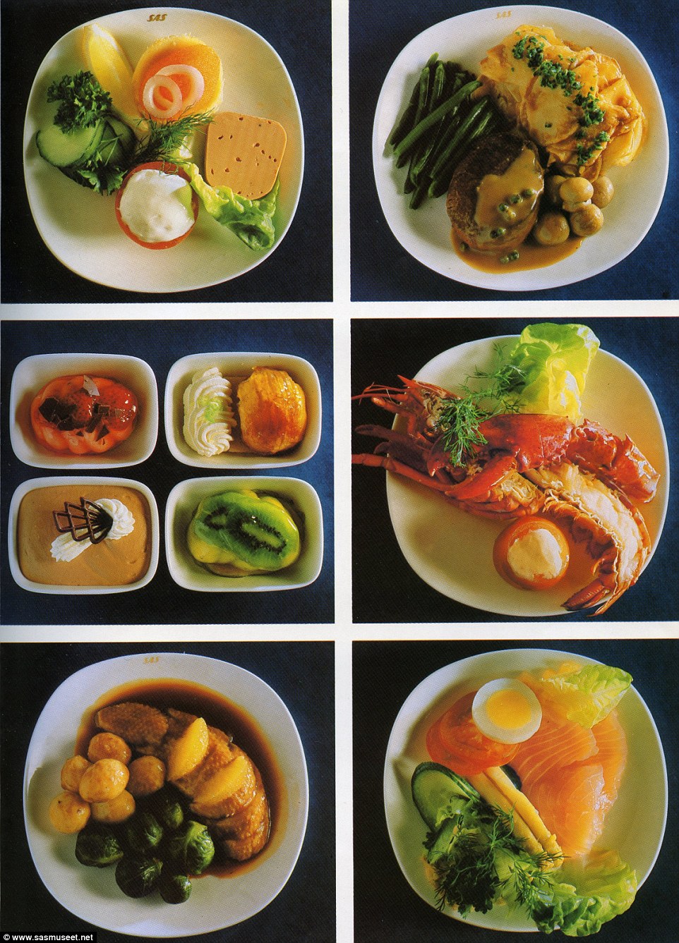 Lobster was frequently featured on the menu of Scandinavian Airlines. These photos, taken in 1981, shows what you might have eaten when you flew business class