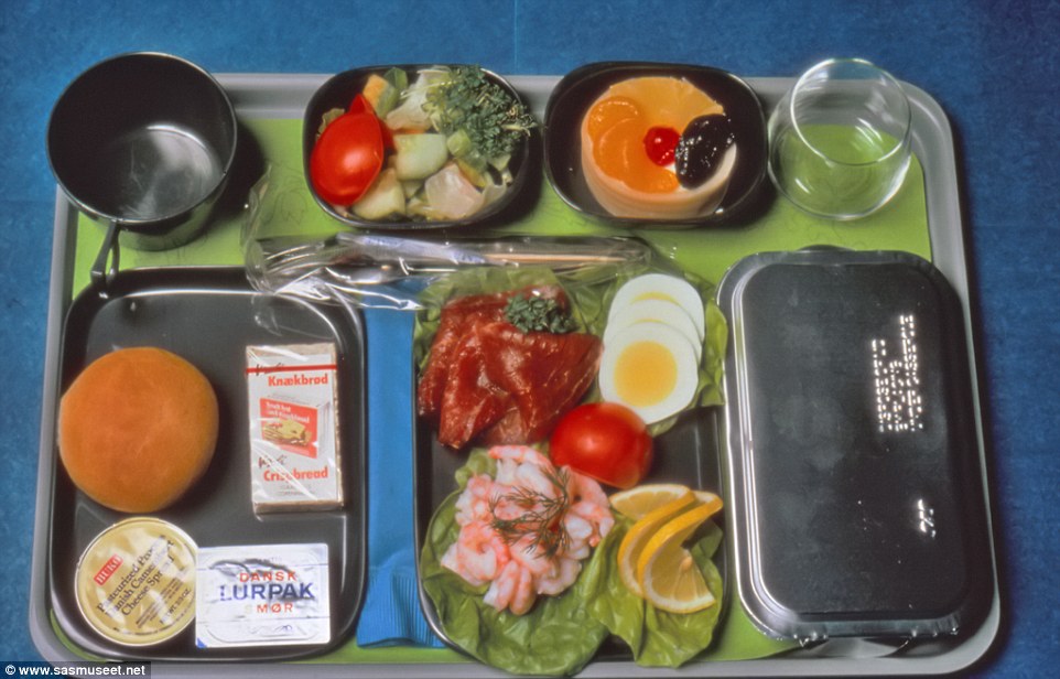 In the 1970s, those in economy would have received a plate of food looking something like this, featuring prawns,smoked salmon and egg