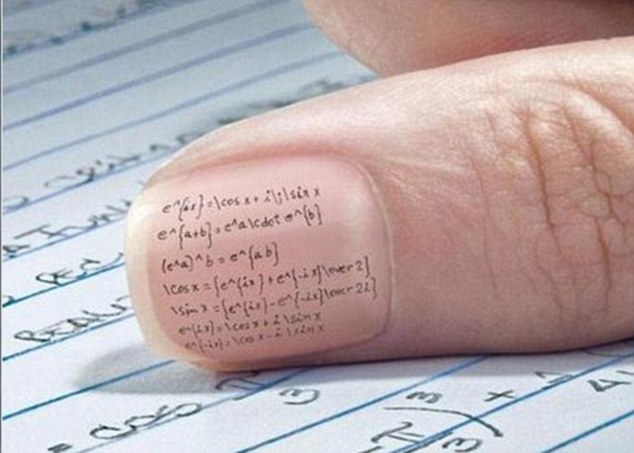 The answer's on the tip of my...thumb: this student put minute algebraic answers on their nail