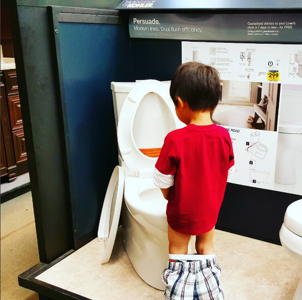 The parent whose kid peed in the demo toilet at Home Depot: