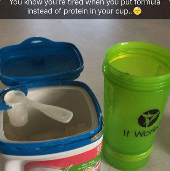 And the parent who started their day not with a protein shake but with a formula shake: