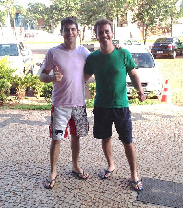 Jokers: MailOnline tracked down Alessandro Bogado, 38 (left) and Davidson Hirt, 36 (right), who admit that they, along with pal Kenner Klaesener, mocked and played tricks on quiet Gisele