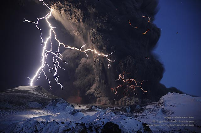 A volcanic eruption in Iceland.
