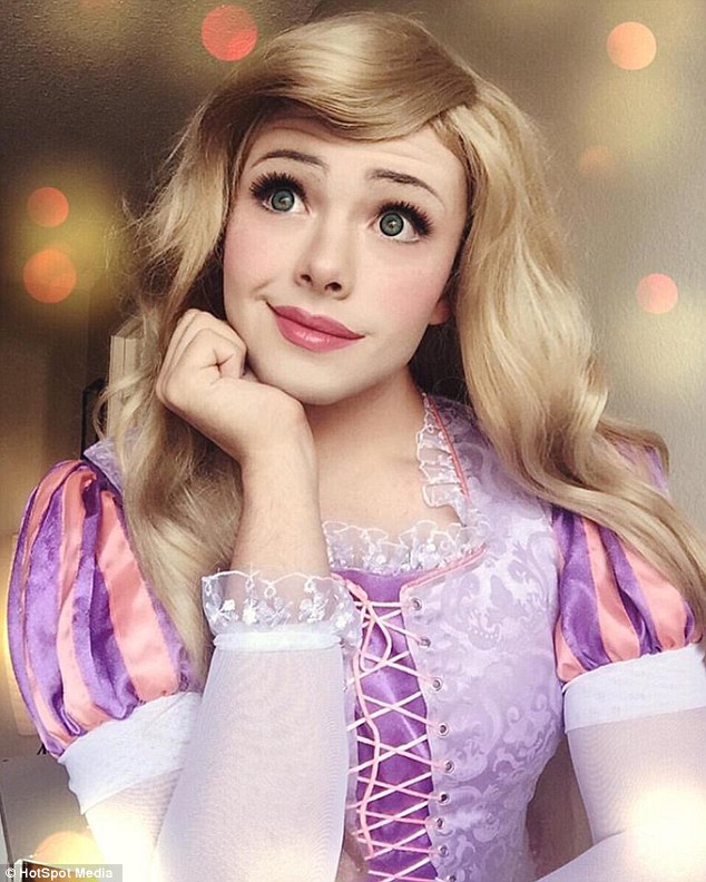 Richard Schaefer is a dedicated Disney cosplayer who spends hours crafting costumes to look like heroines including Rapunzel (pictured)