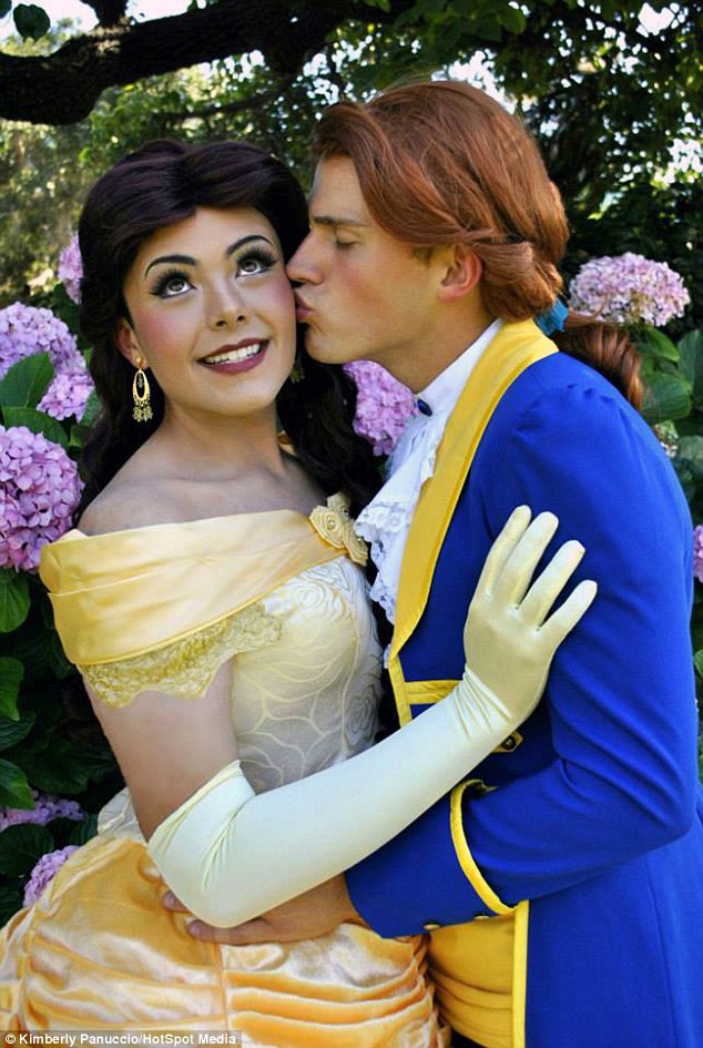 Stike a pose: Richard, 21, dressed as Belle from Beauty and the Beast, pictured with a fellow cosplayer