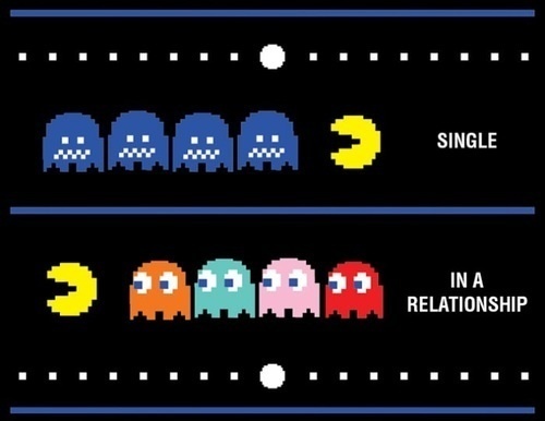 Even Pac Man gets what it's like to go from single to taken.