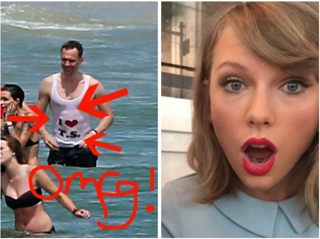 You've probably seen the latest photos of Taylor Swift and Tom Hiddleston, in which he is wearing a T-shirt that reads "I ❤️ T.S", as well as a temporary heart-shaped tattoo with the letter "T" in the centre.