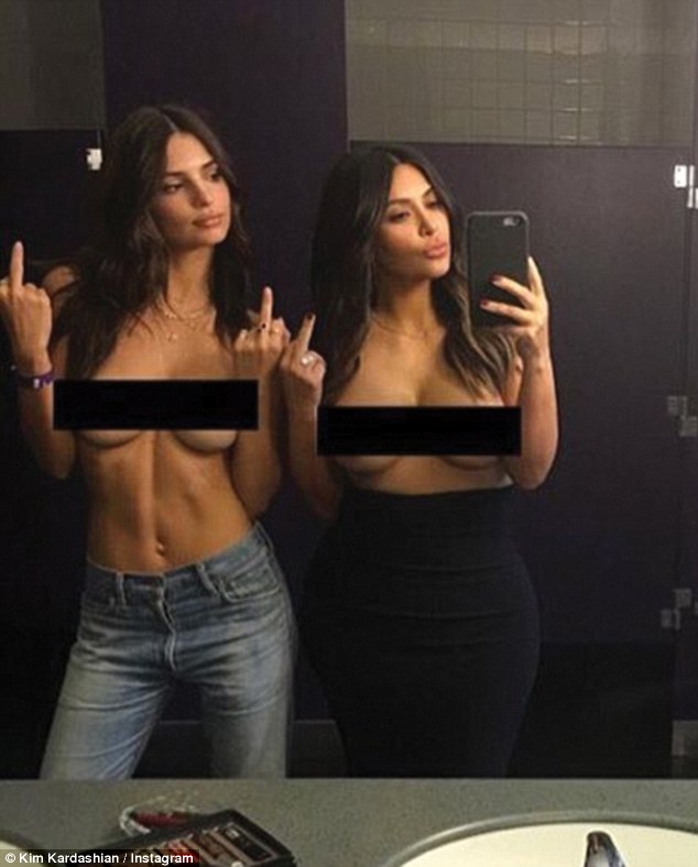 Joining in: Take two: She also took a similar topless selfie with Kim after the incident