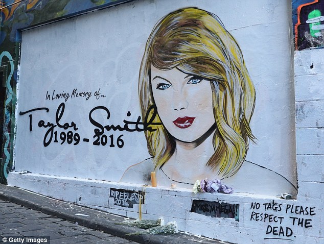Artwork: A huge 'RIP Taylor Swift' mural has been painted in a laneway in Melbourne days following the singer's public blow-up with Kim Kardashian and husband Kanye West  