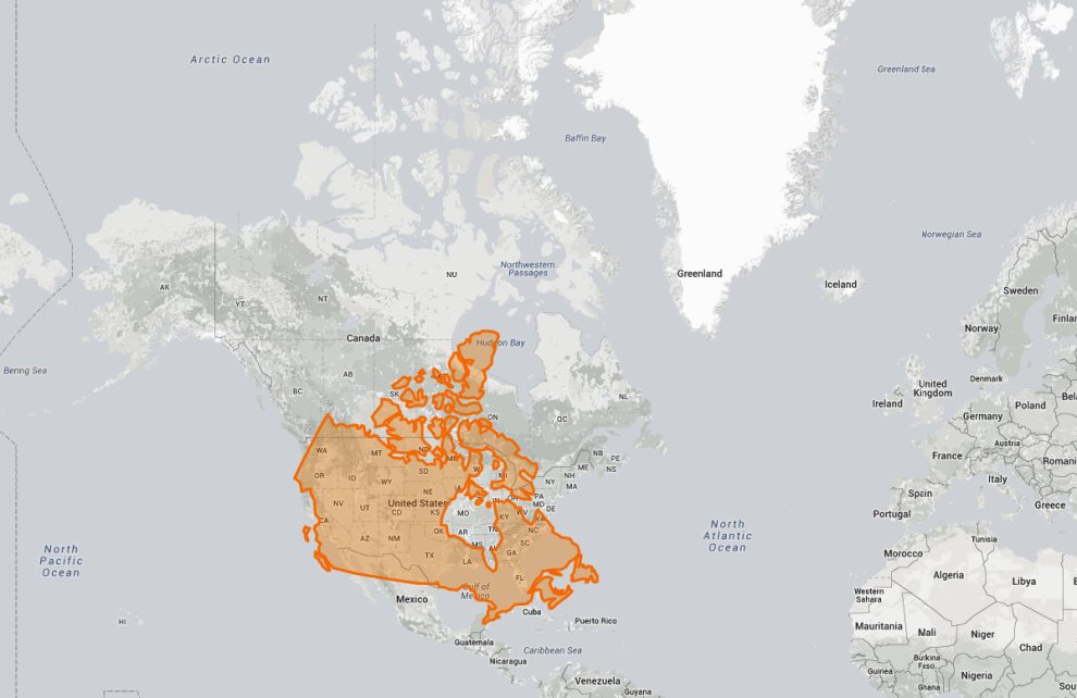 And if Canada is moved down to where the US is, it's clear that they aren't as dissimilar in size as most people think.