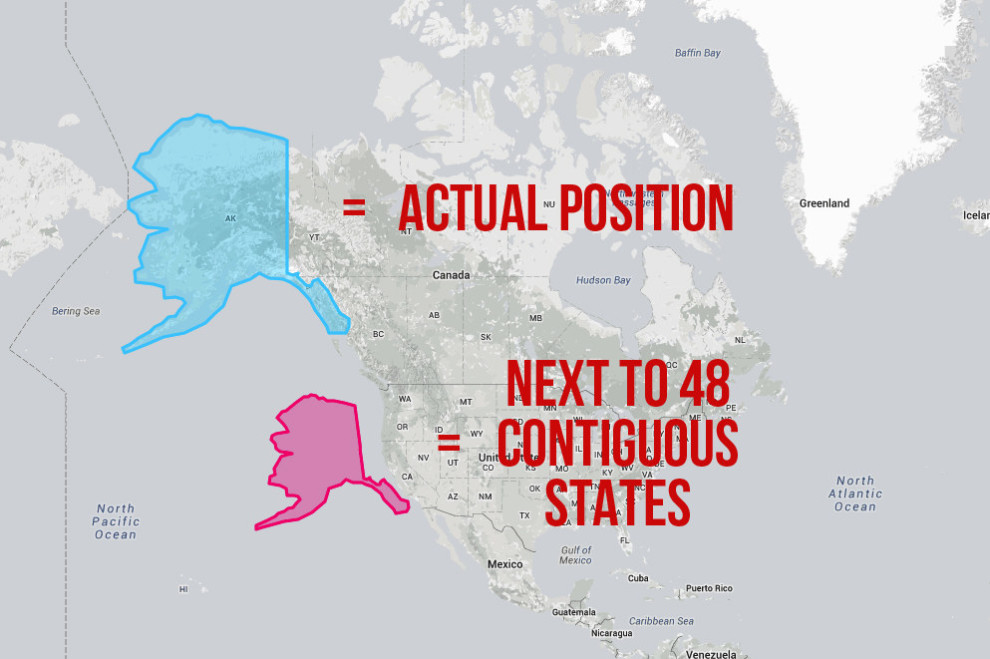 Back to Alaska – this map shows that, while it's still the biggest US state, it's nowhere near as big as most maps make it look.
