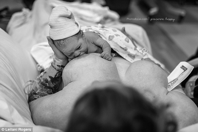 Tender moments: Photographer Leilani Rogers, from Austin, Texas, was invited to capture Harper's 'breast crawl'