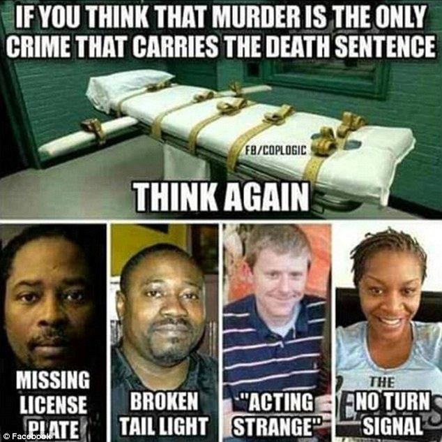 Gaines posted this image four days ago showing Walter Scott, Samuel DuBose and Sandra Bland with the caption: 'Smh could've been me, still can, but I'm aware and prepared'