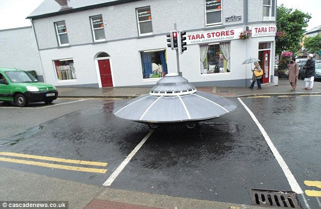 Amusing video footage shows a UFO rolling down the road in the Irish town of Gorey