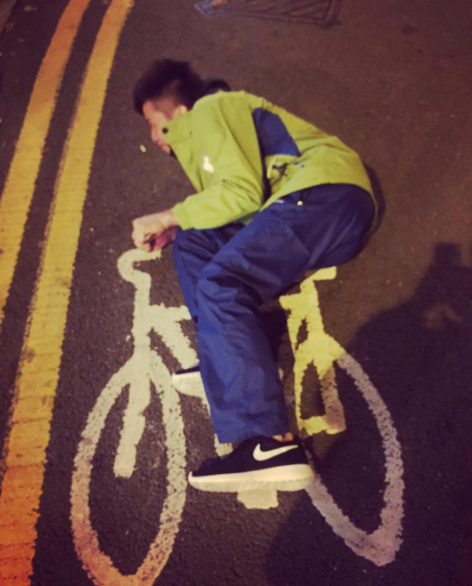And this picture of Taiwaneese gymnast Chih Kai Lee riding a bike: