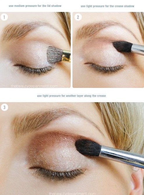 Use your shadow brushes with medium pressure to your lid and light pressure to your crease.