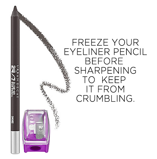 Put your eyeliner or brow pencils in the freezer before you sharpen them.