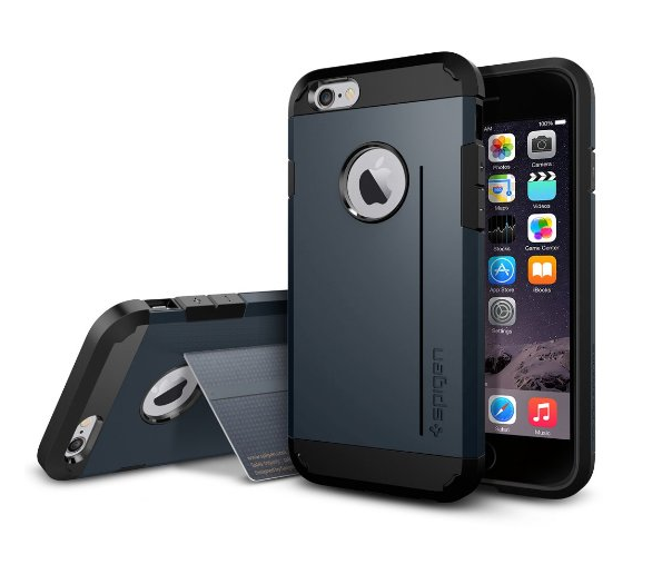 A sleek, heavy-duty iPhone case with a built-in kickstand that will protect your phone when it drops.