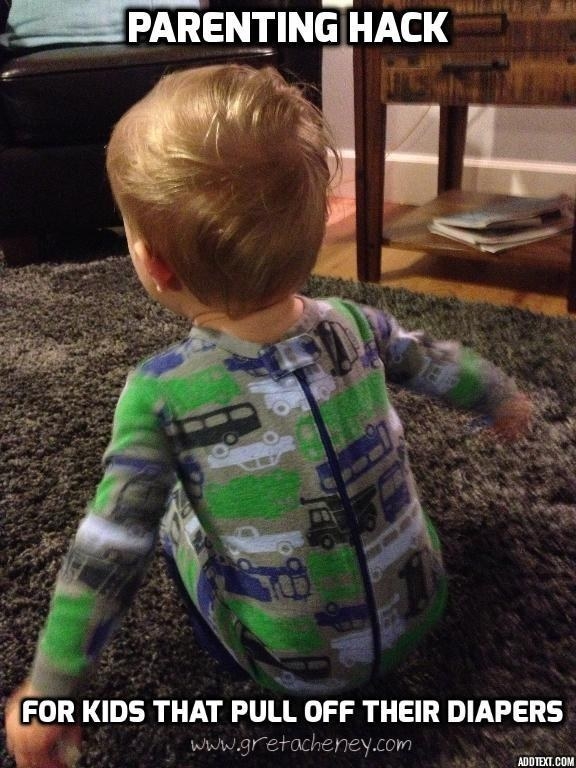 If your toddler won't stop taking off their diaper, try putting their onesie on backward.