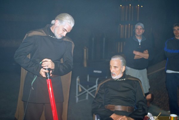 Sir Christopher Lee With His Stunt Double On The Set Of Star Wars: Attack Of The Clones