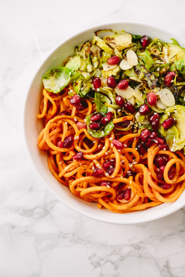 Brussels Sprouts and Sweet Potato Noodle Bowl