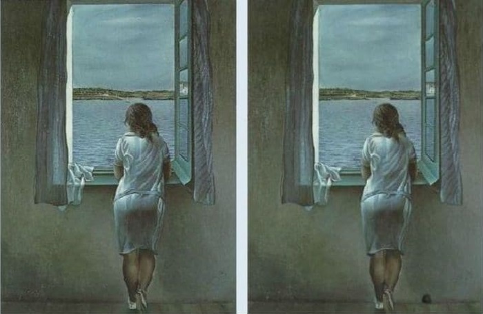 The woman looking through the window peacefully may not be the same. 