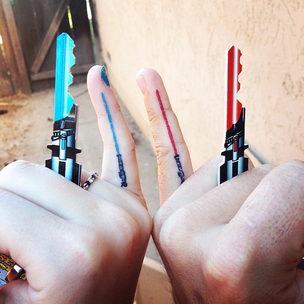 If you and your friend are Star Wars fanatics and want something not too big, mini light sabers make for a perfect matching tattoo! One can be a blue and the other can be red or you both can be the same color! 