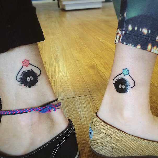 The little sprites from Totoro! This is a great matching tattoo for people who are Studio Ghilbi fans and love Hayao Miyazaki films. 