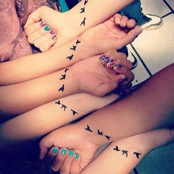 If you're a part of a group getting matching tattoos, it may be a good idea to stick to something that's small but when put together, creates a bigger piece. 