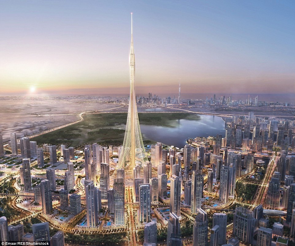 Dubai has started construction of a skyscraper that will reach even greater heights than the Burj Khalifa, which is currently the world's tallest building. Above, a rendering of what the structure will look like with Burj Khalifa in the background